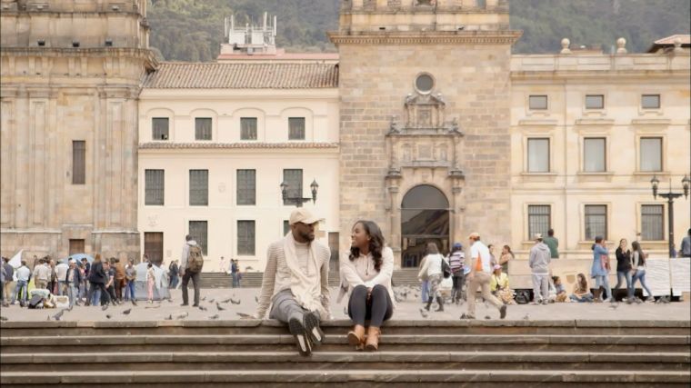 Rickey Smiley talks to his daughter in Bogata, Columbia.