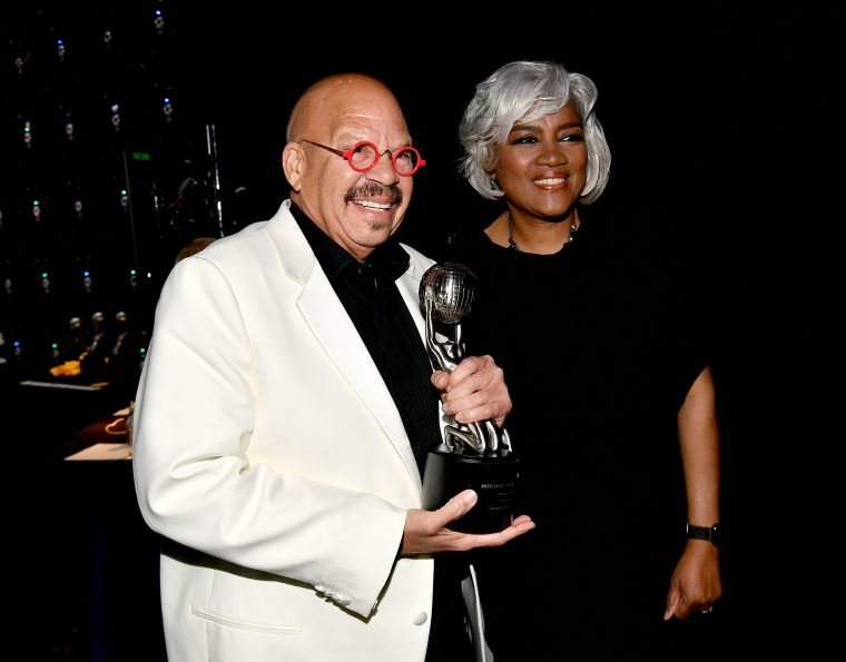 Donna Brazille and Tom Joyner backstage.