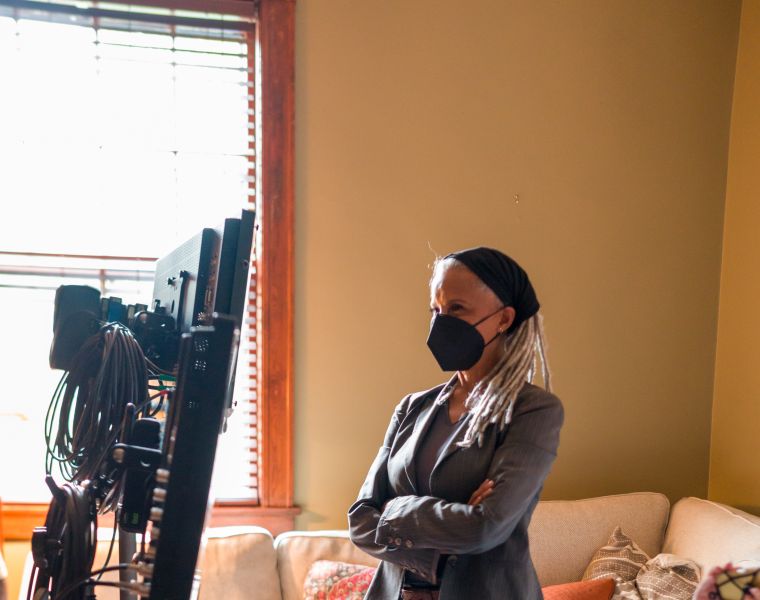 Director, Victoria Rowell on the set of Stranger Next Door