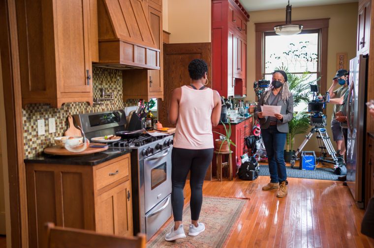 Vicky Jeudy & Director, Victoria Rowell on the set of Stranger Next Door