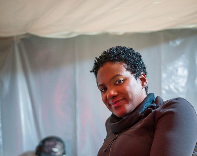 Vicky Jeudy on the set of Stranger Next Door