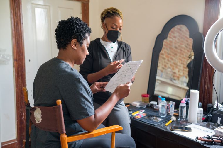 Vicky Jeudy on the set of Stranger Next Door