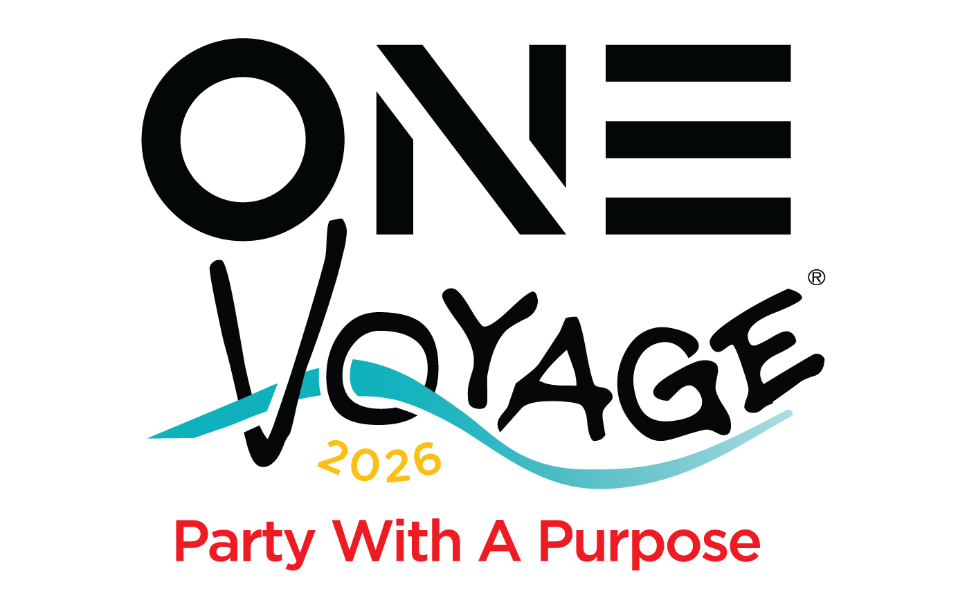 One Voyage 2026 logo with text "Party With A Purpose