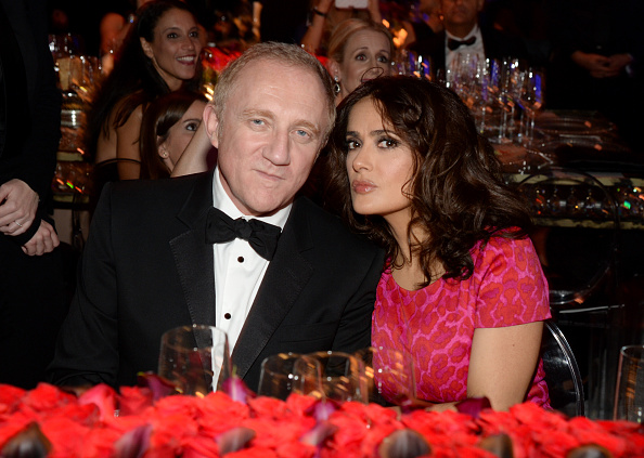BEVERLY HILLS, CA - DECEMBER 11: (EXCLUSIVE COVERAGE) François-Henri Pinault (L) and actress Salma Hayek attend The Inaugural Diamond Ball presented by Rihanna and The Clara Lionel Foundation at The Vineyard on December 11, 2014 in Beverly Hills, California. (Photo by Kevin Mazur/Getty Images for The Clara Lionel Foundation)