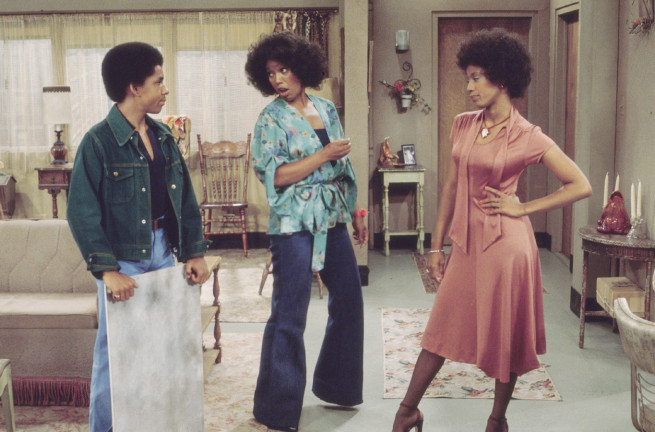 American actors, from left, Ralph Carter, Ja'net DuBois, and BernNadette Stanis in a scene from the television series 'Good Times,' Los Angeles, California, late 1970s. (Photo by CBS Photo Archive/Getty Images)